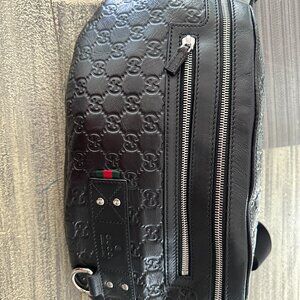 GUCCI GG Guccissima Large Black Leather Waist Crossbody Bag